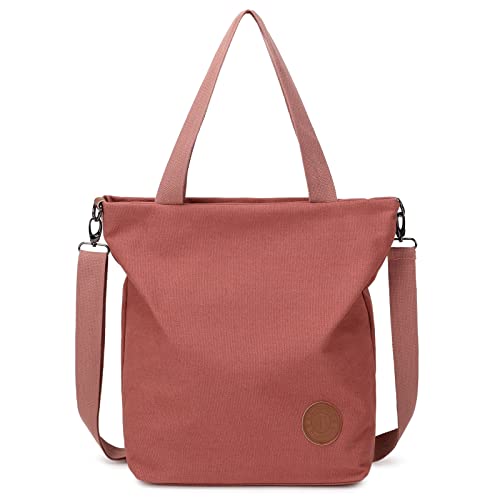 JANSBEN Damen Canvas Handtasche Schultertasche Casual Multifunktionale Umhängetaschen Groß für Arbeit Schule Shopper Lässige täglich (Rosa) von JANSBEN