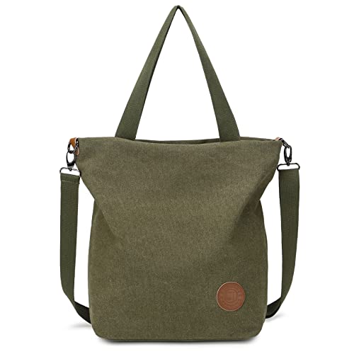 JANSBEN Damen Canvas Handtasche Schultertasche Casual Multifunktionale Umhängetaschen Groß für Arbeit Schule Shopper Lässige täglich (grün) von JANSBEN