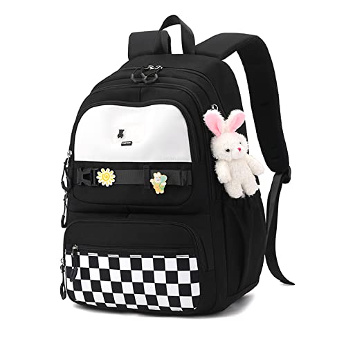 JANSBEN Schul Rucksack Schulranzen Jungen Schulrucksack mädchen Schultasche Sporttasche Backpack für Teenager Ranzen höhenverstellbar Viele Fächer Laptopfach Schwarz Nylon(21L) von JANSBEN