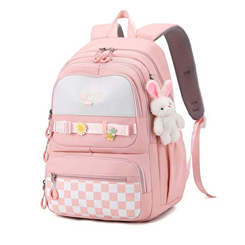 JANSBEN Schulranzen Jungen Schulrucksack mädchen Teenager Schultasche Rucksack Ranzen Daypack für Schule Sporttasche höhenverstellbar Viele Fächer Laptopfach Rosa School Bag for girls Nylon(21L) von JANSBEN