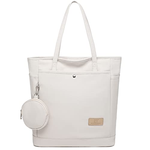 JANSBEN Handtasche Damen, Shopper Groß mit Kleingeldbörse Schultertaschen mit Reißverschluss Tote Bag Stofftasche für Arbeit und Schule unterwegs Beige von JANSBEN