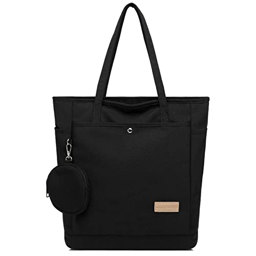 JANSBEN Tasche Damen Shopper große-mit Münzbörsen Handtasche Schultertasche mit Reißverschluss Stoff Shopping Beuteltasche Tote Bag für Alltag und Schule Einkaufens Schwarz von JANSBEN