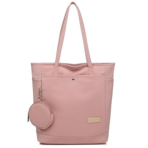 JANSBEN Shopper Damen Groß mit Klein Münzbeutel Handtasche Tasche Mädchen Schultertasche Tote Bag mit Reißverschluss Stofftaschen für Geschenk und Schule unterwegs Rosa von JANSBEN