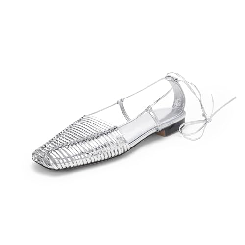JANSEVEN Gewebte Ballerinas für Damen, Slingback-Ballerinas, bequeme Schuhe, quadratische Zehenpartie, Schnürung, Ballerinas, Sommer, Strand, flach mit verstellbarem Riemen, silber, 37.5 EU JANSEVEN Gewebte Ballerinas für Damen, Slingback-Ballerinas, bequeme Schuhe, quadratische Zehenpartie, Schnürung, Ballerinas, Sommer, Strand, flach mit verstellbarem Riemen, silber, 37.5 EU von JANSEVEN