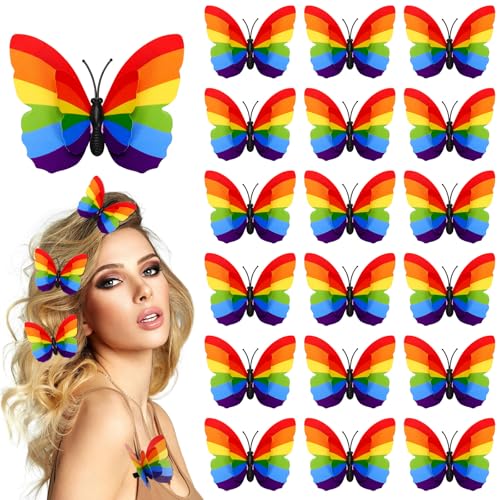 30 Stück Regenbogen-Schmetterling-Haarspangen, Gay Pride, 3D-Haar-Accessoires für Damen und Herren, Pride Day, Paraden, Feiern, Dekorationen, Party-Kostüme von JANYUN