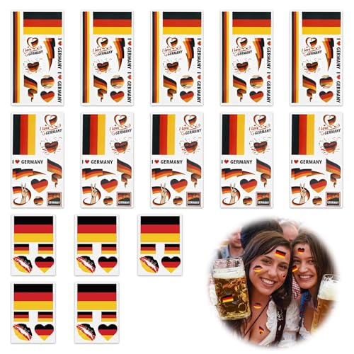 Deutschland Sticker 15 Stücke Temporäre Tattoo Deutschlandfahne Aufkleber EM 2024 Sticker WM Fan Tattoos Deutschland Wasserdichter Sticker Gesicht für Europameisterschaft 2024 von JAONLD