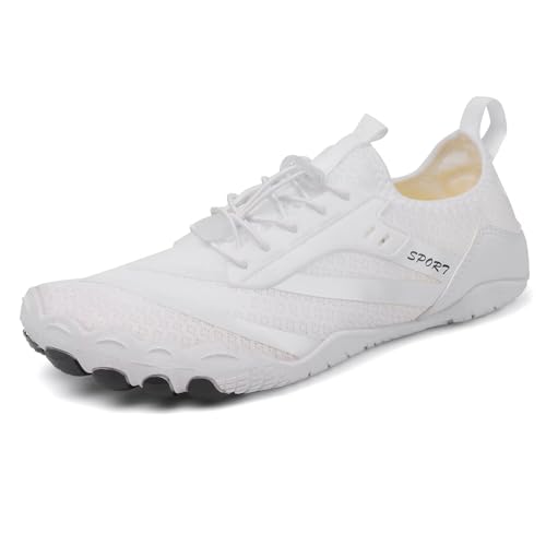 JAOOUU Barfußschuhe Herren Damen Badeschuhe Barfussschuhe Aquaschuhe Schwimmschuhe Sommer Wasserschuhe Strandschuhe Schnell Trocknende SchuheAtmungsaktiv Fitnessschuhe D028 Weiß43EU von JAOOUU