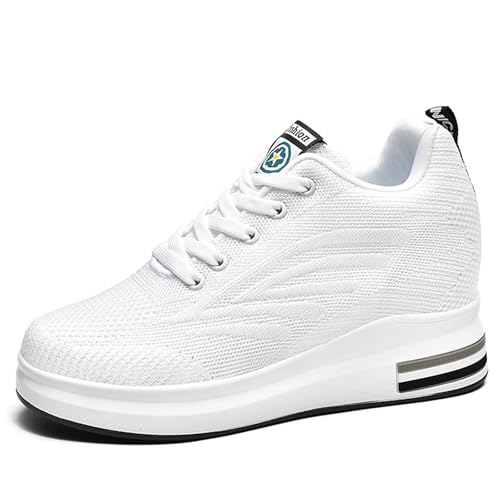 JAOOUU Damen Sneaker Mode mit Keilabsatz Plateau Dämpfung Freizeitschuhe Atmungsaktiv Turnschuhe Schnürer Fitnessschuhe Laufschuhe Arbeitsschuhe Weiß,34EU von JAOOUU