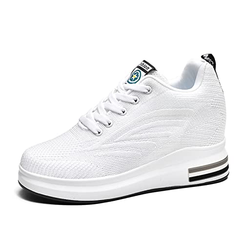 JAOOUU Damen Sneaker Mode mit Keilabsatz Plateau Dämpfung Freizeitschuhe Atmungsaktiv Turnschuhe Schnürer Fitnessschuhe Laufschuhe Arbeitsschuhe Weiß,35EU von JAOOUU