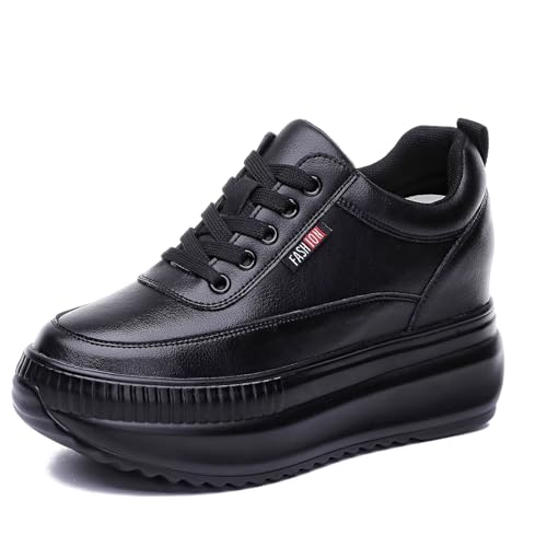JAOOUU Damen Sneakers Keilabsatz Sportschuhe Turnschuhe mit Dicken Sohlen Modische Freizeitsportschuhe Wedges mit Keilabsatz Leichte Plateau Sneaker Mit Absatz 9cm Schwarz 38EU von JAOOUU