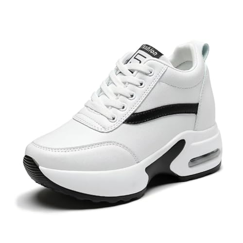 JAOOUU Damen Sneaker mit Keilabsatz Bequeme Sportschuhe Wedges Veloursleder Turnschuhe Mode Freizeitschuhe Atmungsaktiv Fitnessschuhe Arbeitsschuhe Weiß 34EU von JAOOUU