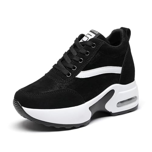 JAOOUU Damen Sneaker mit Keilabsatz Bequeme Sportschuhe Wedges Veloursleder Turnschuhe Mode Freizeitschuhe Atmungsaktiv Fitnessschuhe Arbeitsschuhe Schwarz 35EU von JAOOUU