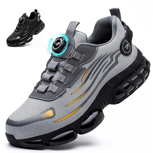 JAOOUU Arbeitsschuhe Herren Damen S3 Sicherheitsschuhe Industrie Schuhe Leicht Atmungsaktiv mit Schnellverschluss Drehverschluss Stahlkappenschuhe Unisex Explorer 3.0 Grau 43EU von JAOOUU