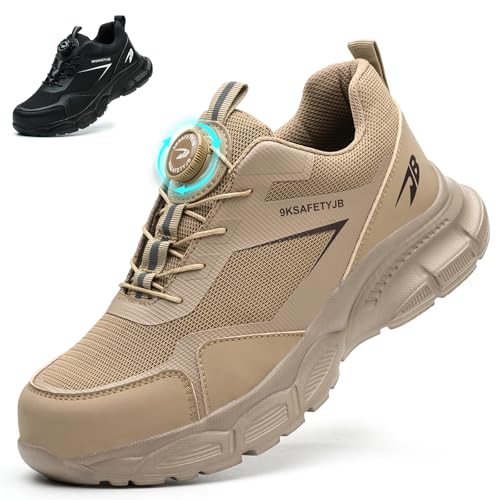 JAOOUU Sicherheitsschuhe Herren Arbeitsschuhe Damen Leicht Atmungsaktiv mit Schnellverschluss Drehverschluss Stahlkappenschuhe S3 Explorer 3.0 Unisex Industrie Schuhe Khaki 39EU von JAOOUU