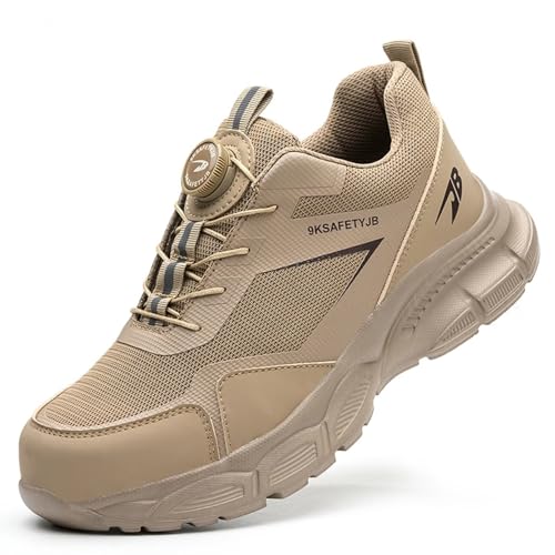 JAOOUU Sicherheitsschuhe Herren Arbeitsschuhe Damen Leicht Atmungsaktiv mit Schnellverschluss Drehverschluss Stahlkappenschuhe S3 Explorer 3.0 Unisex Industrie Schuhe Khaki 44EU von JAOOUU