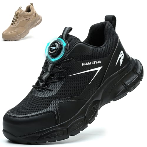 JAOOUU Sicherheitsschuhe Herren Arbeitsschuhe Damen Leicht Atmungsaktiv mit Schnellverschluss Drehverschluss Stahlkappenschuhe S3 Explorer 3.0 Unisex Industrie Schuhe Schwarz 37EU von JAOOUU