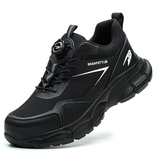 JAOOUU Sicherheitsschuhe Herren Arbeitsschuhe Damen Leicht Atmungsaktiv mit Schnellverschluss Drehverschluss Stahlkappenschuhe S3 Explorer 3.0 Unisex Industrie Schuhe Schwarz 46EU von JAOOUU