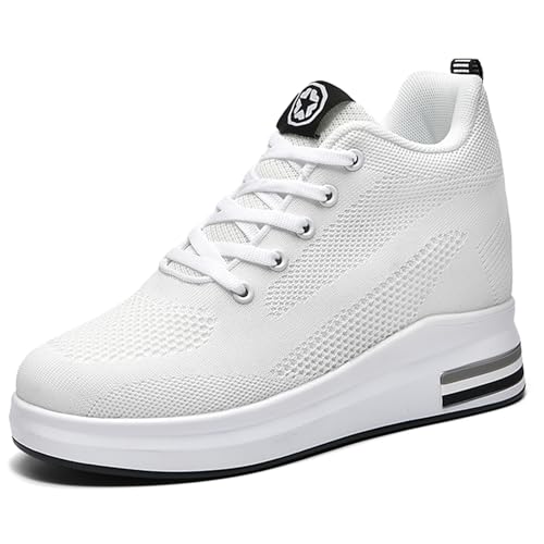 JAOOUU Sneaker mit Keilabsatz Damen Sneakers Wedge 8cm Bequeme Sportschuhe Leichte Turnschuhe Mesh Freizeitschuhe Atmungsaktive Walkingschuhe Laufschuhe Weiß 40EU von JAOOUU