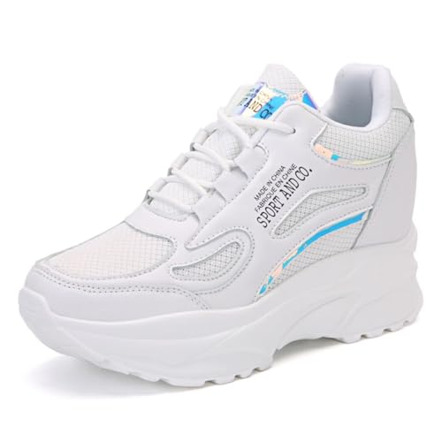JAOOUU Sneakers Mit Keilabsatz Damen Wedges 8CM Absatz Sportschuhe Atmungsaktiv Leicht Turnschuhe Mode Bequeme Mesh Freizeitschuhe Weiß 36EU von JAOOUU