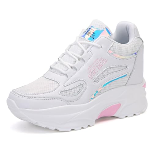 JAOOUU Sneakers Mit Keilabsatz Damen Wedges 8CM Absatz Sportschuhe Atmungsaktiv Leicht Turnschuhe Mode Bequeme Mesh Freizeitschuhe Weiß Pulver 35EU von JAOOUU