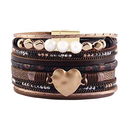 JAOYU Lederarmband Mädchen Liebe Herz Armbänder Manschette Armreif Perlenschmuck - Halloween Weihnachten Tag Geschenke für Kinder Mädchen von JAOYU