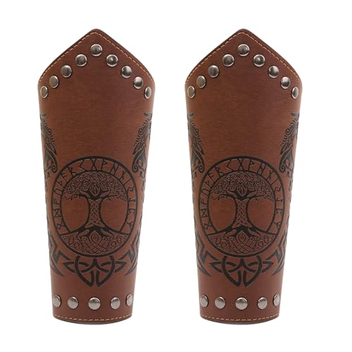 JAOYU Lederarmschiene, mittelalterliche Armschiene, Handgelenkmanschette, Wikinger-Armschutz, Lederhandschuh, LARP-Zubehör, 2 Stück, Jyph062-brown, Large von JAOYU