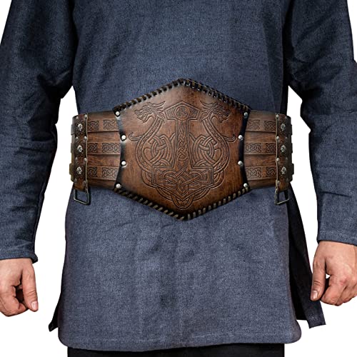 JAOYU Mens Mittelalterliche Gürtel Geprägt Braun Viking Leder Gürtel Renassance Mittelalterliche Schnalle Gürtel Norwegische Cosplay Gürtel für Männer LARP Kostüm von JAOYU