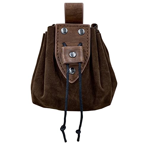 JAOYU Mittelalterliche Ledertasche Drawstring Gürteltasche Renaissance Mittelalterliche Kunstleder Drawstring Tasche Vintage Gürteltasche Würfel Tasche Schwarz für Männer Frauen von JAOYU