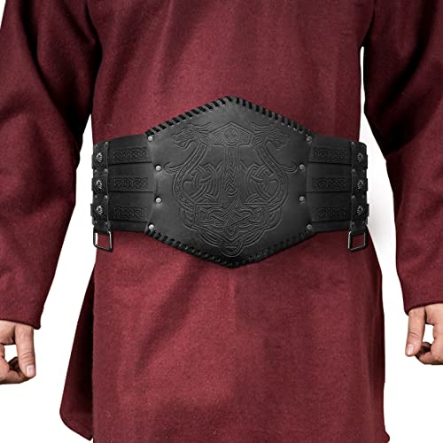 JAOYU Mittelalterlicher Ledergürtel Fantasy Nordic LARP Breite Kostüm Gürtel für Männer - Schwarze Tunika Wikinger Ritter Kostüm von JAOYU