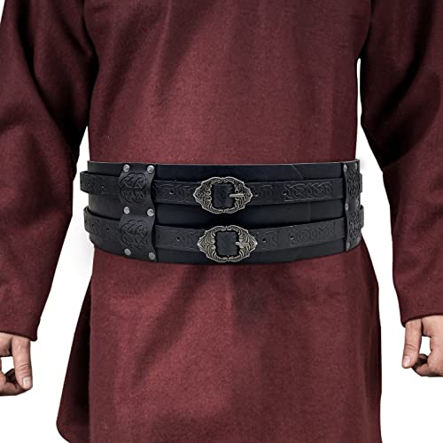 JAOYU Viking Belt Renaissance Herren Mittelalter Wikinger Gürtel Kostüm Keltischer Leder Gürtel Mittelalter Cosplay Ritter Breit Kunstleder Gürtel, Wikingergürtel aus Leder von JAOYU