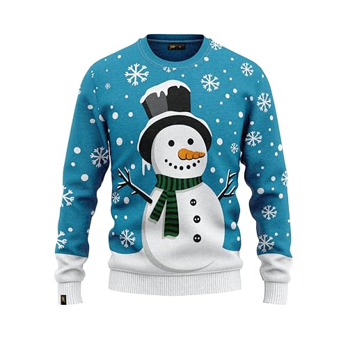 JAP Christmas Schneemann - Lustiger Hässlicher Weihnachtspullover Für Damen und Herren Ugly Christmas Sweater - Blau 7-8Y von JAP Christmas