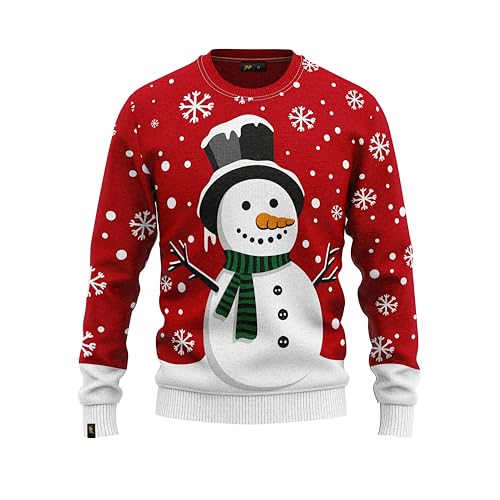 JAP Christmas Schneemann - Lustiger Hässlicher Weihnachtspullover Für Damen und Herren Ugly Christmas Sweater - Rot 9-10Y von JAP Christmas