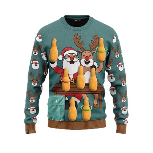 JAP Christmas Weihnachtsmann und Rudolf - Lustiger Hässlicher Weihnachtspullover Für Damen und Herren Ugly Christmas Sweater - 4XL von JAP Christmas