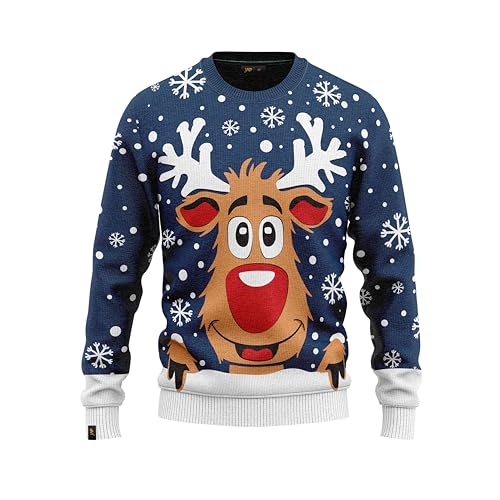 JAP Rudolf das Rentier Blau - Lustiger Hässlicher Weihnachtspullover Für Damen und Herren Ugly Christmas Sweater - 11-13Y von JAP Christmas