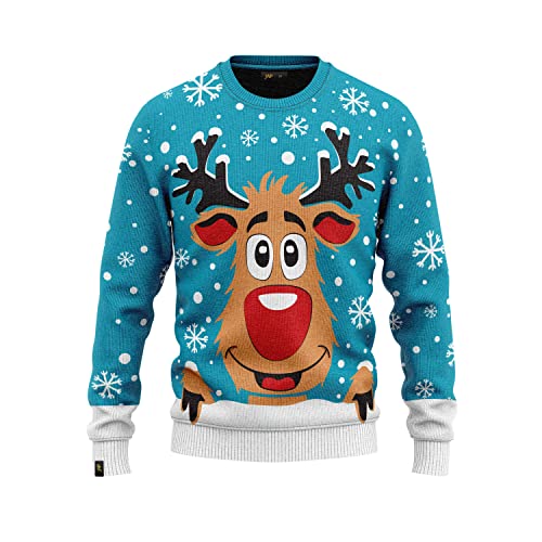 JAP Rudolf das Rentier Blau - Lustiger Hässlicher Weihnachtspullover Für Damen und Herren Ugly Christmas Sweater - 4-5Y von JAP Christmas