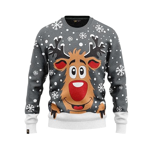 JAP Rudolf das Rentier Grau - Lustiger Hässlicher Weihnachtspullover Für Damen und Herren Ugly Christmas Sweater - L von JAP Christmas