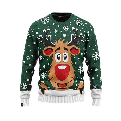 JAP Rudolf das Rentier Grün - Lustiger Hässlicher Weihnachtspullover Für Damen und Herren Ugly Christmas Sweater - 11-13Y von JAP Christmas