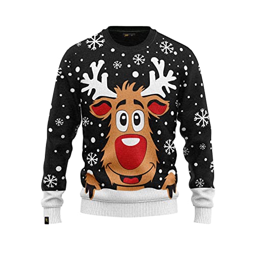 JAP Rudolf das Rentier Schwarz - Lustiger Hässlicher Weihnachtspullover Für Damen und Herren Ugly Christmas Sweater 7-8Y von JAP Christmas