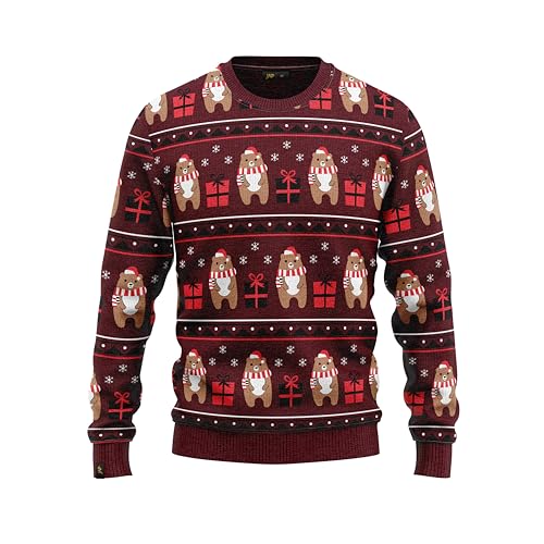 JAP Christmas Bär und Geschenk - Lustiger Hässlicher Weihnachtspullover Für Damen und Herren Ugly Christmas Sweater - 2XL von JAP Christmas