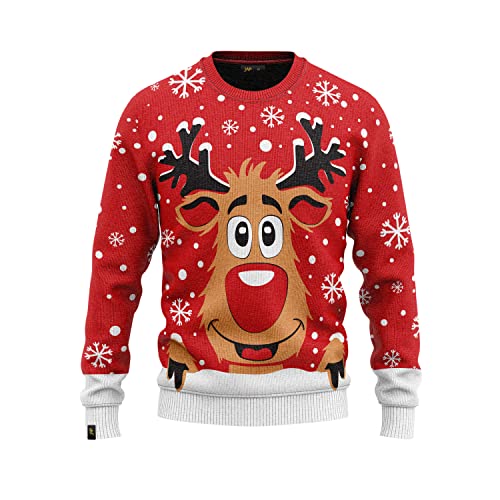 JAP Rudolf das Rentier Rot - Lustiger Hässlicher Weihnachtspullover Für Damen und Herren Ugly Christmas Sweater 3-4Y von JAP Christmas