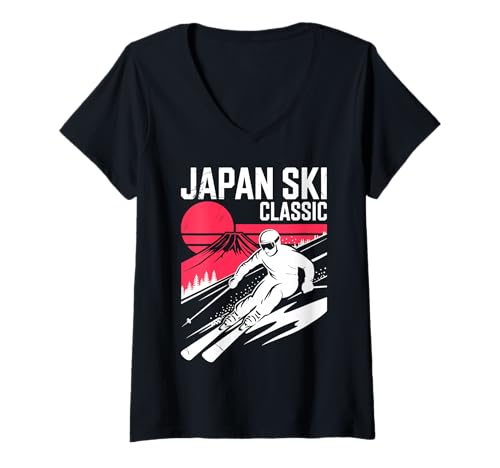 Damen Japan SKI Classic - Japan Ski Nagano Ski Skifahrer T-Shirt mit V-Ausschnitt von JAPAN SKI CLASSIC X Japan Ski Nagano Ski Skifahrer