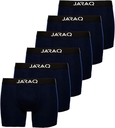 JARAQ Bambus Boxershorts Unterwäsche Herren Perfekte Passform & Bequem Weiches Material 6er Pack Boxershorts mit langem Bein Unterhosen für Männer ohne kratzendes Etikett (2003 - blau, M) von JARAQ