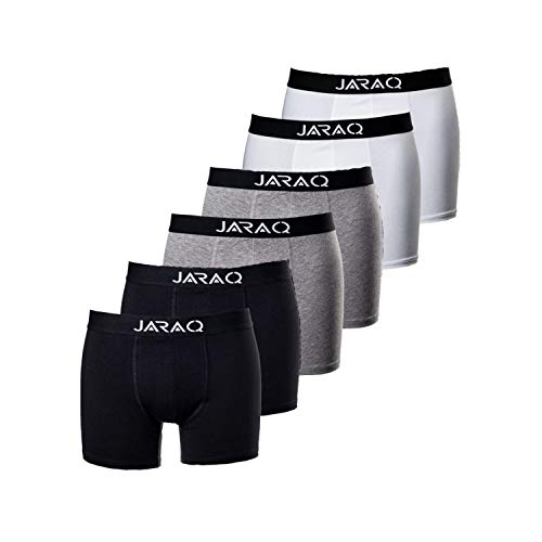 JARAQ Boxershorts Baumwolle Herren 6 er Unterhosen Männer (XXXL Schwarz/Grau/Weiß) von JARAQ