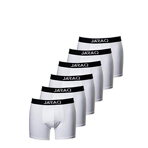 JARAQ Boxershorts Baumwolle Herren 6 er Unterhosen Männer (L, Weiß) von JARAQ