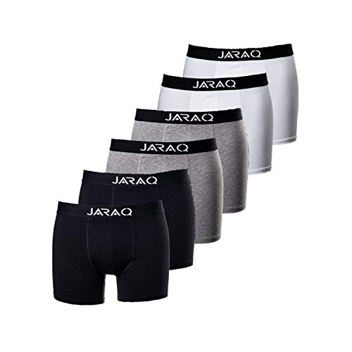 JARAQ Boxershorts Baumwolle Herren 6 er Unterhosen Männer (M, Schwarz/Grau/Weiß) von JARAQ