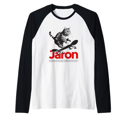 Herren JARON - Schöner Jungen Name mit Katze & Skateboard Raglan von JARON Sohn Enkel Geburtstag Geschenkideen