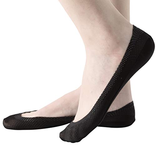 Damen Füßlinge Unsichtbare Sneakers Baumwolle Nylon Socken mit Rutschfest Silikon(4Paar) (EU 35-38, M, 4Schwarz) von JARSEEN