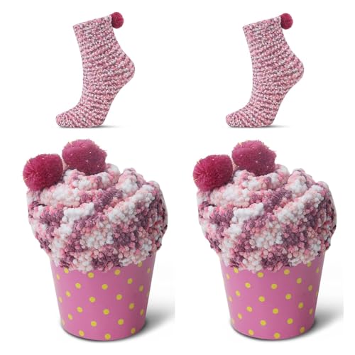 JARSEEN 2Box Kuschelsocken Weiche Bequeme Warme Flauschige Haussocken für Damen Mädchen Weihnachtssocken Valentinstag Geschen (EU 36-42, 2Rosa) von JARSEEN