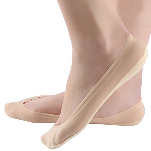 JARSEEN Damen Füßlinge Unsichtbare Sneakers Baumwolle Nylon Socken mit Rutschfest Silikon(4Paar), 2Hautfarbe+2Schwarz, EU 39-42, L von JARSEEN