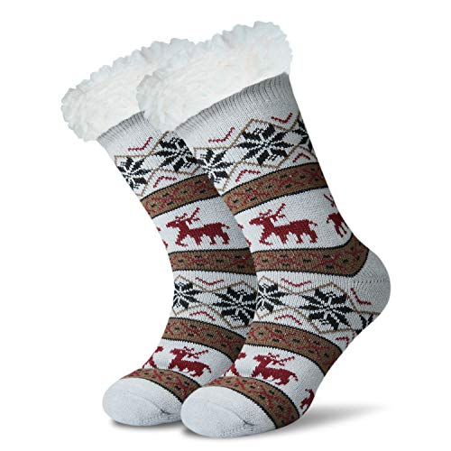 JARSEEN Kuschelsocken Winter Warme Socken Stoppersocken Hausschuhe Weihnachten mit ABS Rutschfest Damen Herren (EU 36-42, Deer Grau) von JARSEEN